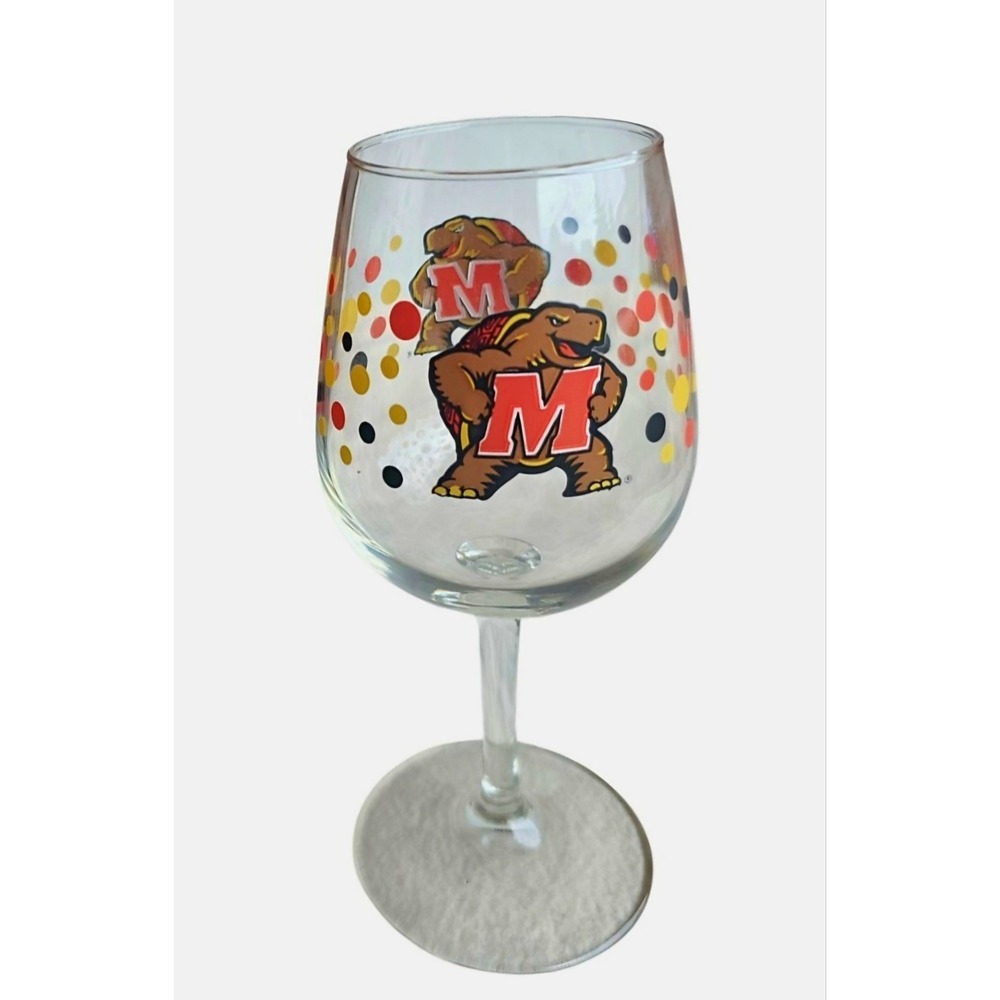 Maryland Terrapins Polka Dot Wine Glass 12oz NCAA New